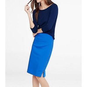 Express High Waisted Side Zip Midi Skirt Cobalt Blue